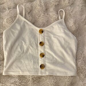 Elegant White Button-Front Ribbed Crop Top
